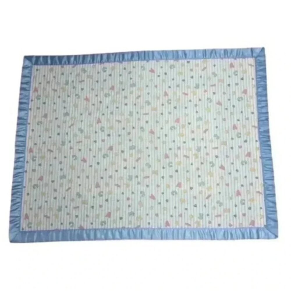 Vtg Teddy Beddy Bear Crib Comforter Baby Blanket Pink And Blue w/ Ruffle 34x45 - Picture 2 of 6